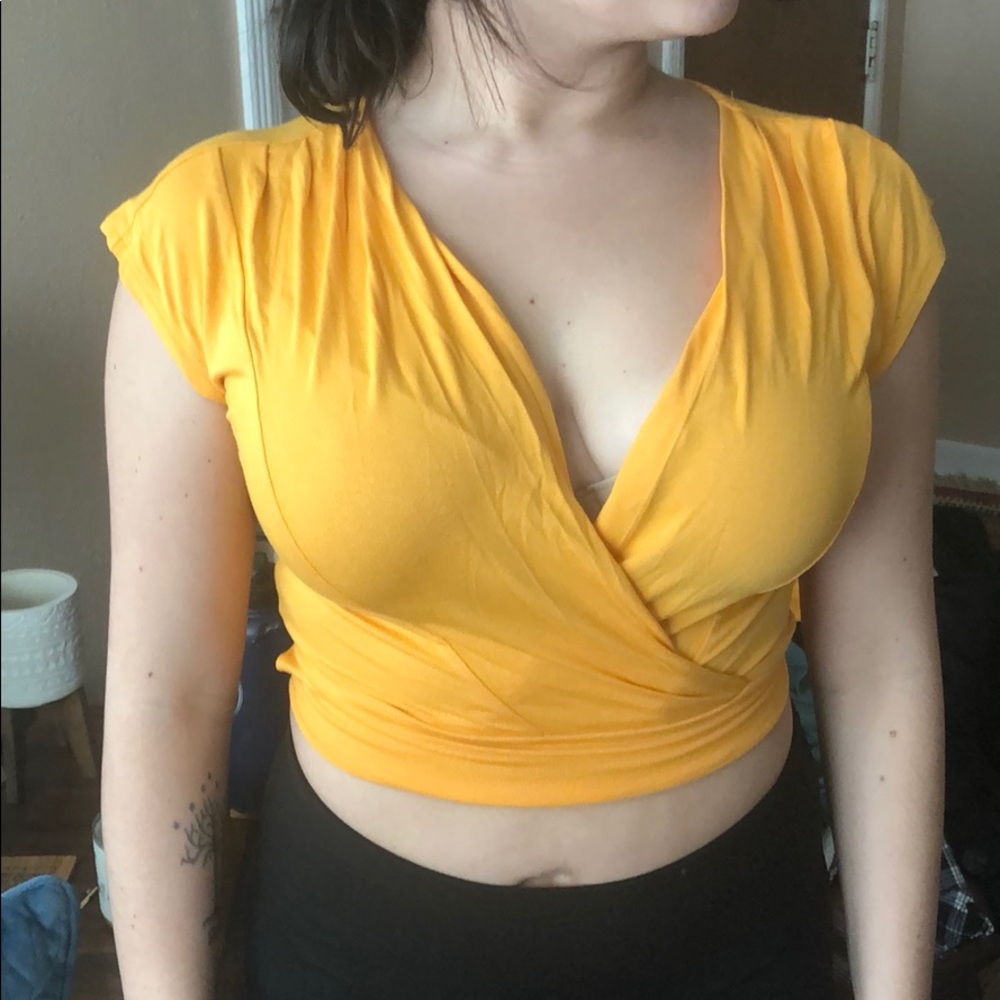 Tie around mustard yellow crop top